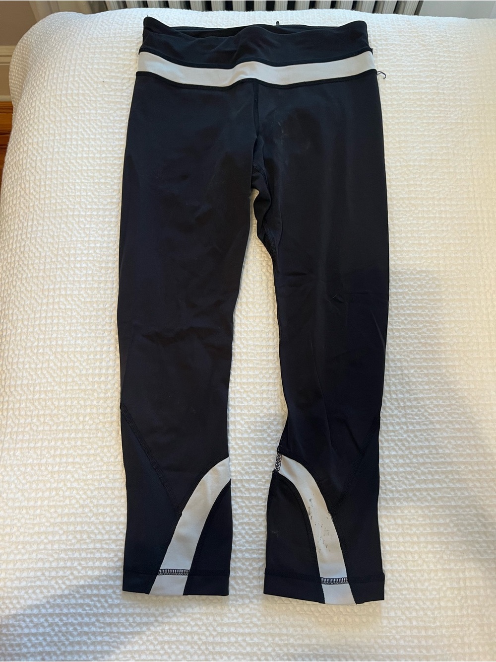 lululemon athletica Black Capri Leggings with White Accents